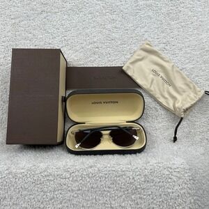 Louis Vuitton Aviator Sunglasses Silver Metal Blue Lens Leather Arm Z0659U Italy